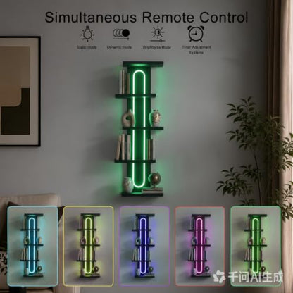5 Tier Floating Shelf with RGB Light Black - Modern Wall Decor