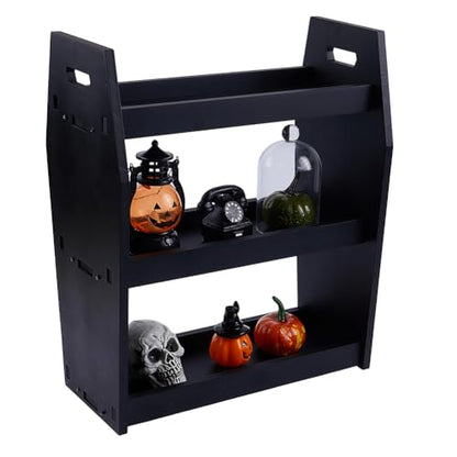 Gothic Coffin Makeup Shelf Organizer Black Beechwood Halloween Decor
