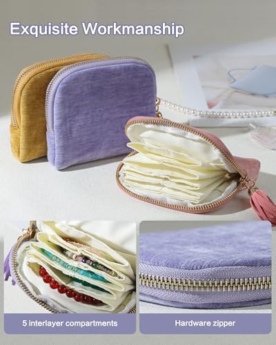 Travel Jewelry Case with Velvet Pouch - Plum Purple