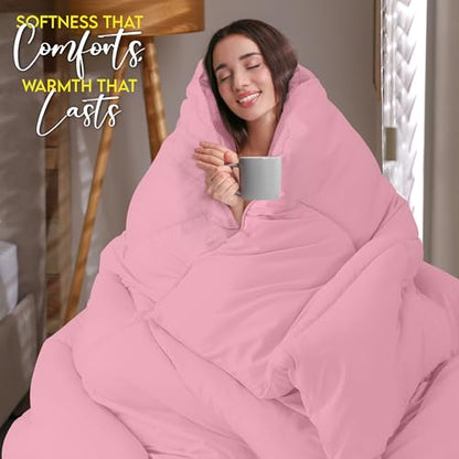 Utopia Bedding Comforter Duvet Insert, Quilted Comforter with Corner Tabs, Box Stitched Down Alternative Comforters Queen Size (Pink, Pack of 4)
