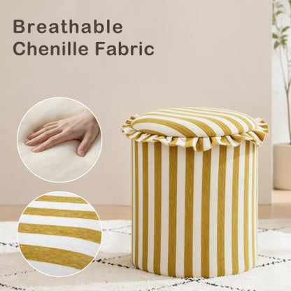 GLAXYFUR Round Striped Storage Ottoman Foot Rest Stool - Yellow