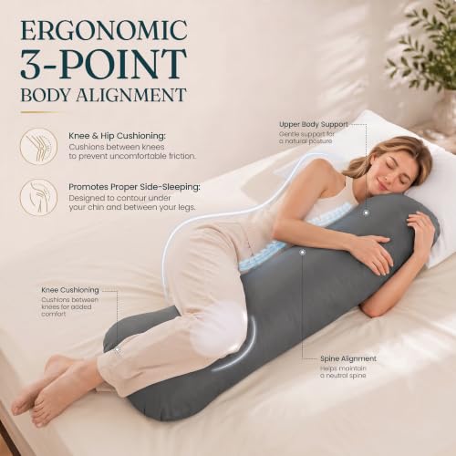 Weighted Body Pillow for Side Sleepers 41x10in 7.15lbs Cooling Grey