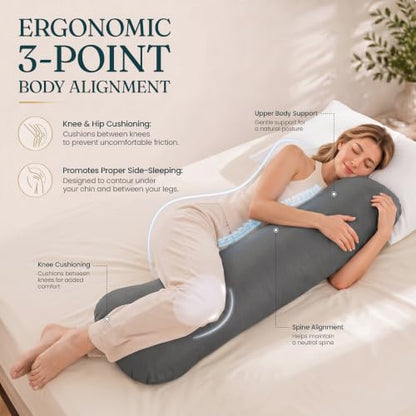 Weighted Body Pillow for Side Sleepers 41x10in 7.15lbs Cooling Grey