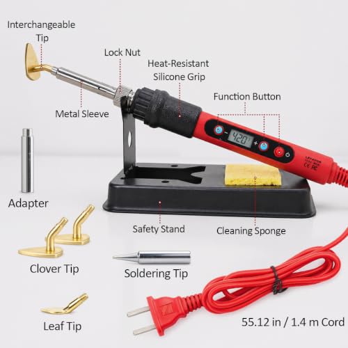 Red Mini Iron for Crafts & Sewing - 80W Heat Press with Digital Display & Replaceable Tips