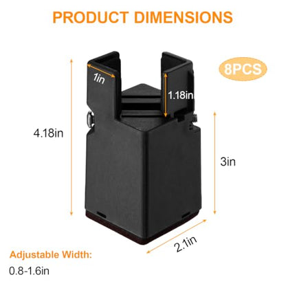 8 Pack Adjustable Bed Risers - 3 Inch Height with Screw Clamp, Heavy Duty Steel