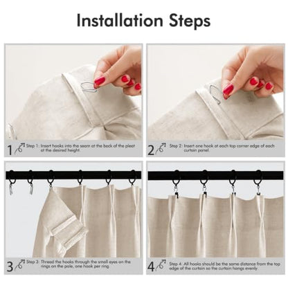 White Pinch Pleated Linen Curtains 84 Inch Long, 2 Panels - Ready to Hang