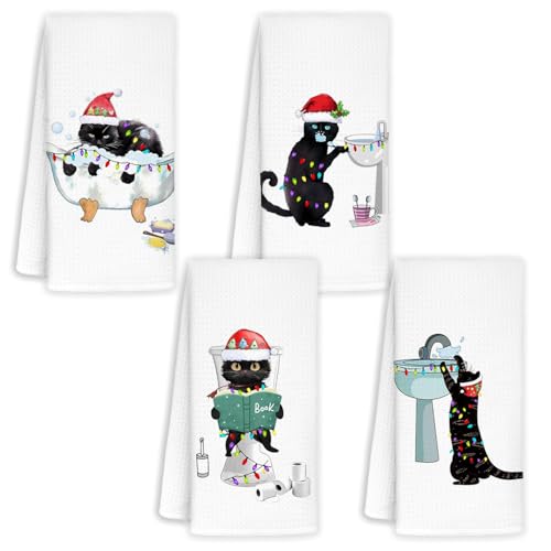 Variation of THIS listing: Merry Christmas Cat Towel Set – 4 Hand Towels 16x24 in, Cat Lovers Bathroom Decor
