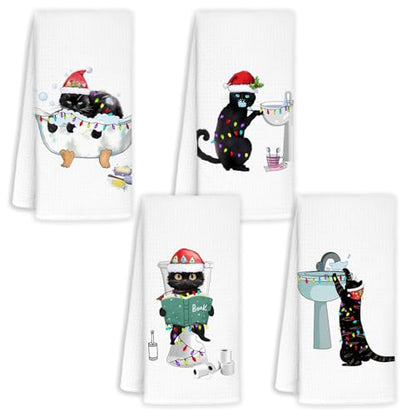 Variation of THIS listing: Merry Christmas Cat Towel Set – 4 Hand Towels 16x24 in, Cat Lovers Bathroom Decor