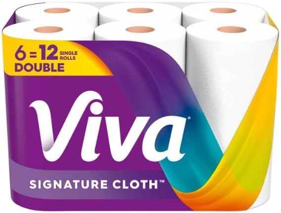Viva Soft & Strong Kitchen Paper Towels, Signature Cloth Towels White, 6 Count, 12 Single Rolls