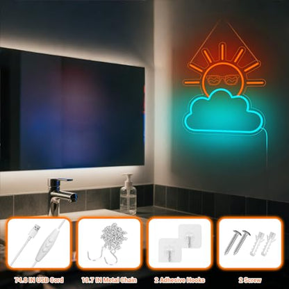 Sunrise Sunset Neon Sign with Orange Sun & Blue Clouds - Wall Decor, USB Powered