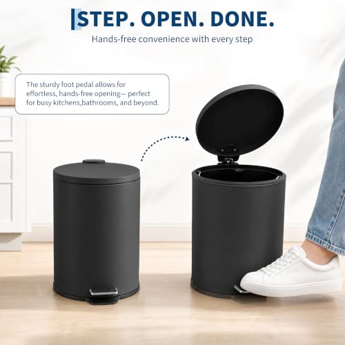Round Trash Can with Soft-Close Lid 5L/1.3 Gal Bathroom Wastebasket