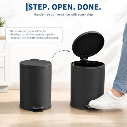 Round Trash Can with Soft-Close Lid 5L/1.3 Gal Bathroom Wastebasket