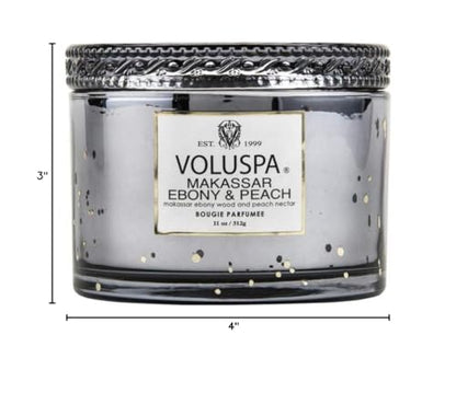 Voluspa Makassar Ebony & Peach, Corta Maison Boxed Candle, 11 oz, 45 Hour Burn Time, Coconut Wax for Clean Burning, Handcrafted in The USA