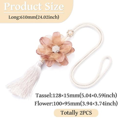 Sandy Brown Amber Flower Curtain Tiebacks with Tassel and Pearl Bead - 2 Pcs