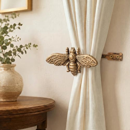 Bee Curtain Holdbacks Antique Brass Metal Hooks for Window Decor - Set of 2