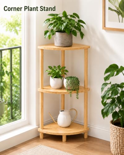 Vaelyss 3-Tier Bamboo Corner Shower Stool with Storage, Space-Saving Bathroom Organizer