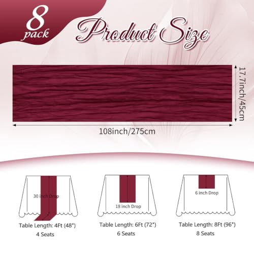Burgundy Cheesecloth Table Runner 17x108 Inch 8 Pack Boho Gauze Fabric