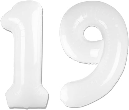 Number 19 Balloon by [Brand Name] - 40 Inch White 19th Birthday Decoration for Boys & Girls
