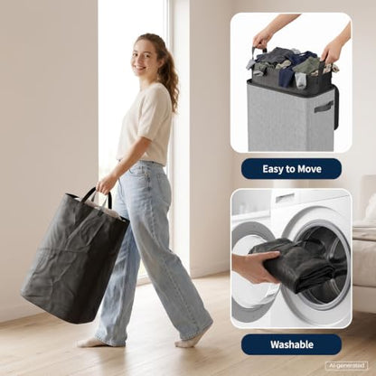 Slim Laundry Hamper with Lid - 75L Black & Gray Space Saver