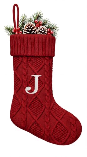 Christmas Stockings 21 Inch Large Knit Fireplace Decor - Red Letter J