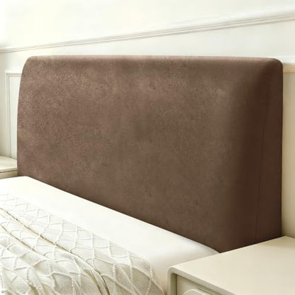 Queen Leather Look Bed Headboard Cover - Brown Stretch Slipcover - Tj-01brown