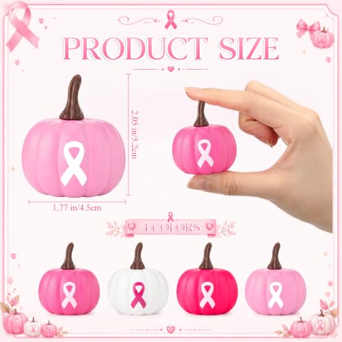 24 Pcs Breast Cancer Awareness Foam Pumpkins Pink Ribbon Gift Set - Fall Halloween Charity Decor