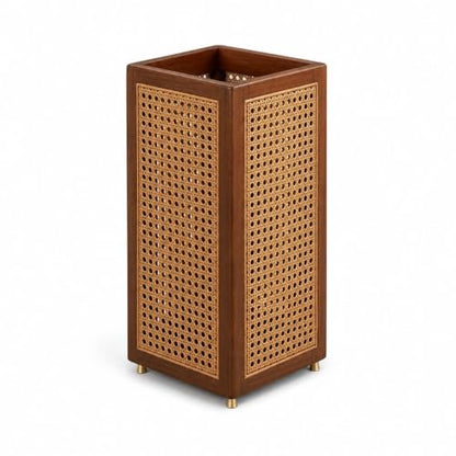 Plastic Rattan Umbrella Stand for Entryway, Tall Square Holder Basket with Drip Tray