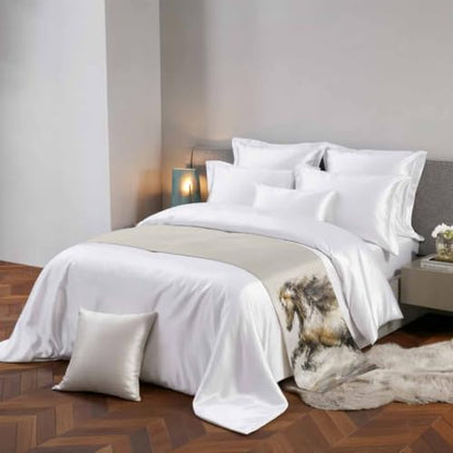 Queen Size Galloping Horse Bed Runner - Rustic Brown Satin Decorative Foot Throw with Variation Charcoal