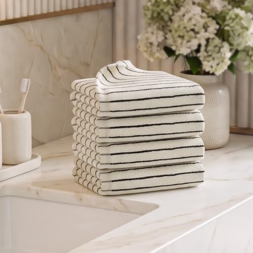 Black and White Striped Cotton Hand Towels Set - 4 Pack, 13 x 30 Inches