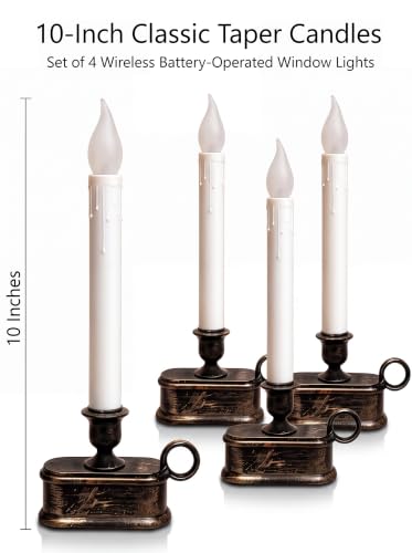 10-Inch Battery Operated LED Window Candles with Bronze Base - Dusk to Dawn Sensor