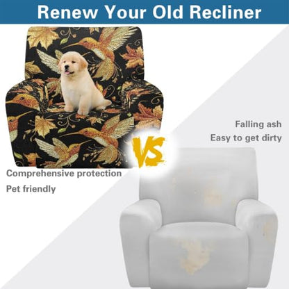 Hummingbird Recliner Chair Cover - Washable Polyester Slipcover with Anti-Slip & Side Pockets - Fits 27-37 Inches