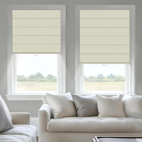 No Drill Blackout Linen Roman Shade Beige 71" W x 36" H - Variation Beige / 71"W x 36"H