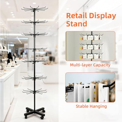 Black 7-Tier Rotating Metal Display Stand Rack with Adjustable Shelves