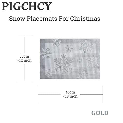 Christmas Snowflake Woven Placemats Set of 6 - Silver Heat Resistant & Washable