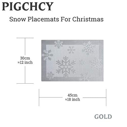 Christmas Snowflake Woven Placemats Set of 6 - Silver Heat Resistant & Washable