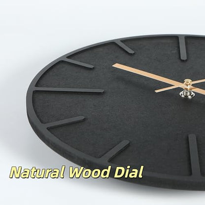 Wall Clock 12 Inch Diameter Black Wooden Dial Silent Quartz Movement - Black / 12 Inch