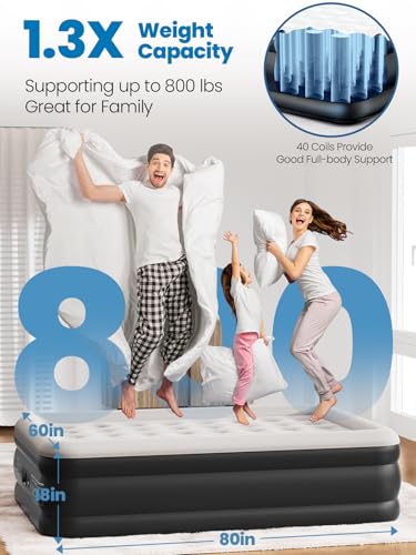 Queen Air Mattress with Built-In Pump - Heavy Duty Support 800 lbs