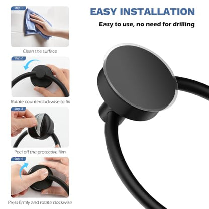 SetSail Suction Cup Towel Holder - Matte Black, Repositionable Bathroom Organizer