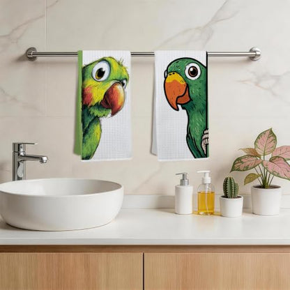 Multicolor Parrot Kitchen Towels Set - 24x14 Waffle Microfiber Dish Towels