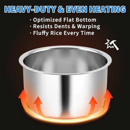 Stainless Steel Inner Pot for 2Qt Rice Cooker - Compatible with Aroma ARC-914SBD & ARC-954SBD