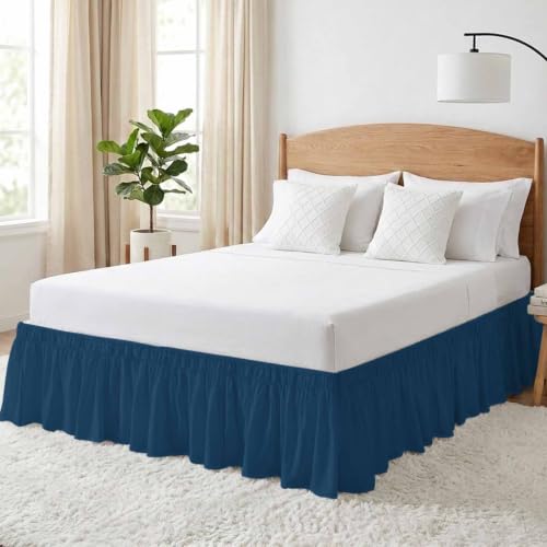 King Size Midnight Blue Bed Skirt 16 Inch Drop Elastic Wrap Around Dust Ruffle