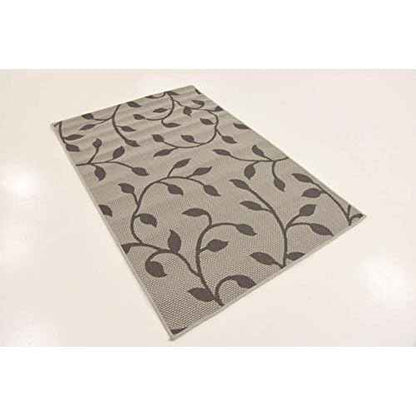 Unique Loom Outdoor Botanical Collection Area Rug - Botanical (3' 3" x 5' 1" Rectangle, Gray/ Silver)