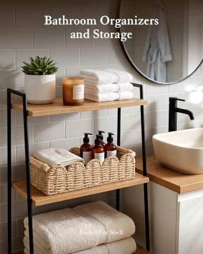 Beige Toilet Paper Storage Basket for Bathroom Decor - Small Woven Organizer