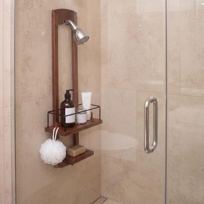 Wooden Shower Caddy with 2 Tiers for Bathroom Organization - Natural Bamboo
