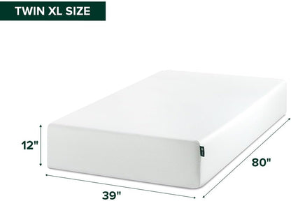 Zinus 12 Inch Twin XL Green Tea Memory Foam Mattress - Medium Firm, Zoned Pressure Relief, Fiberglass Free
