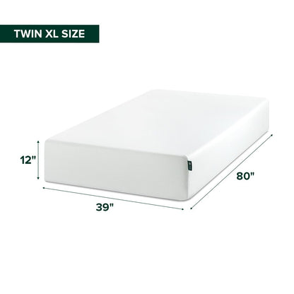 Zinus 12 Inch Twin XL Green Tea Memory Foam Mattress [New Version], Fiberglass Free, Medium Firm Feel, Zoned Pressure Relief, Certified Safe Foams & Fabric, Mattress-in-a-Box