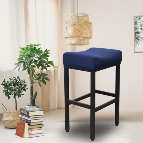 Navy Blue Rectangular Stretch Bar Stool Covers Set of 2 - Washable Slipcovers for Counter Height Chairs