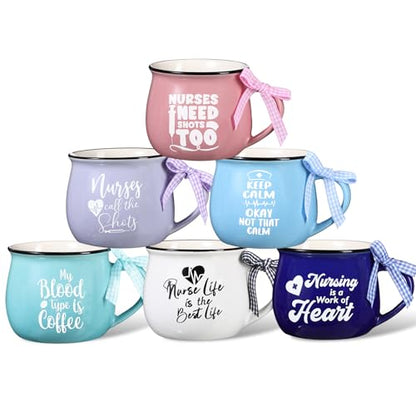 Colorful Nurse Appreciation Gift Mug Set - 6pcs 12oz Ceramic Cups for Nurses
