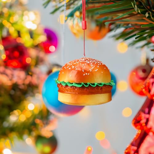 Food Christmas Tree Ornaments Set - Hamburger Design, 3 Pack