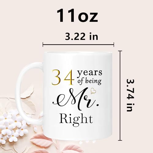 34th Anniversary Coffee Mug Gift Set of 2 with Gift Box - Always Right Couple Celebration
